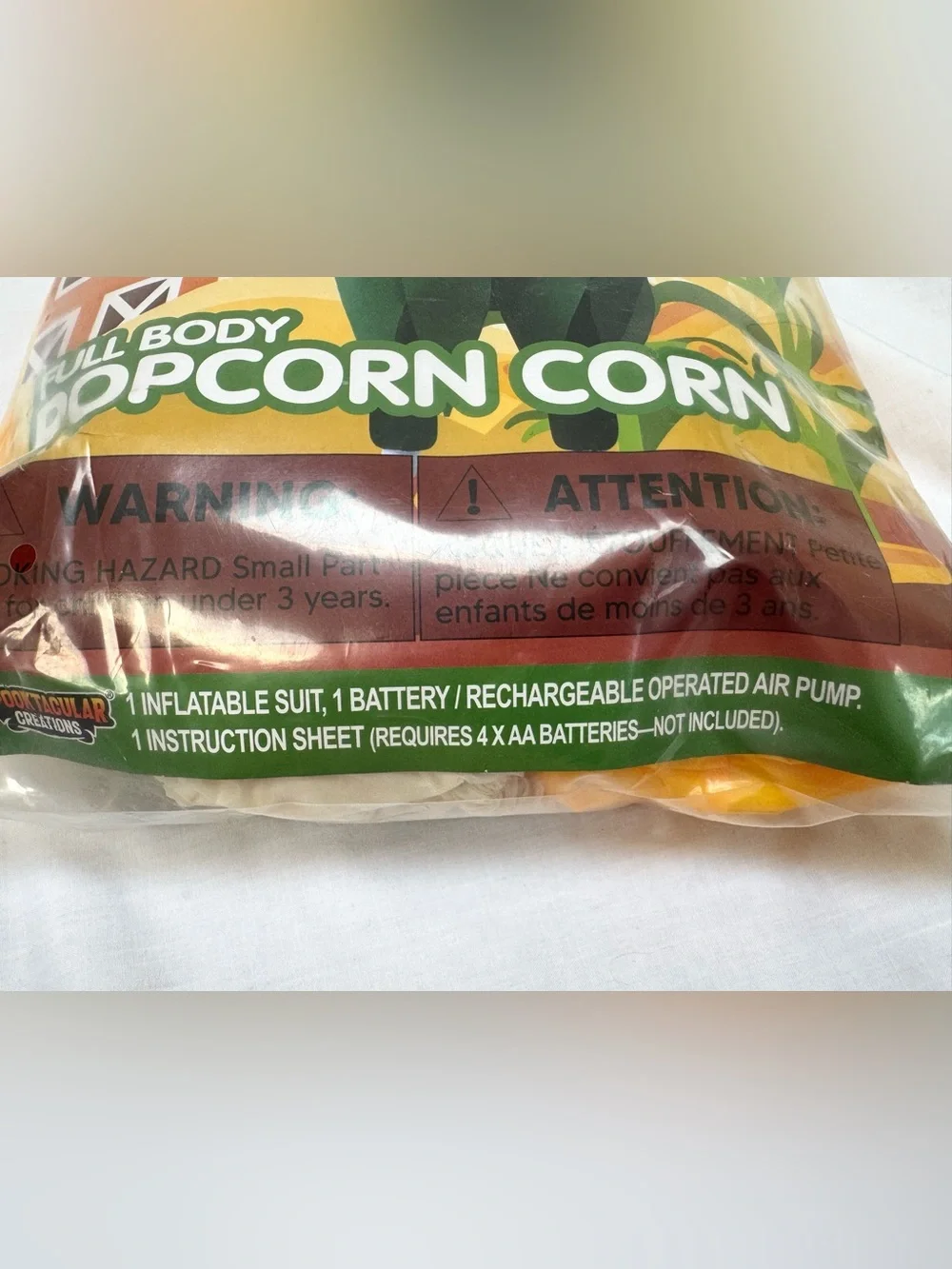 New Spooktacular Creations Puff Me Up Inflatable Popcorn Corn Costume Kids 7-10